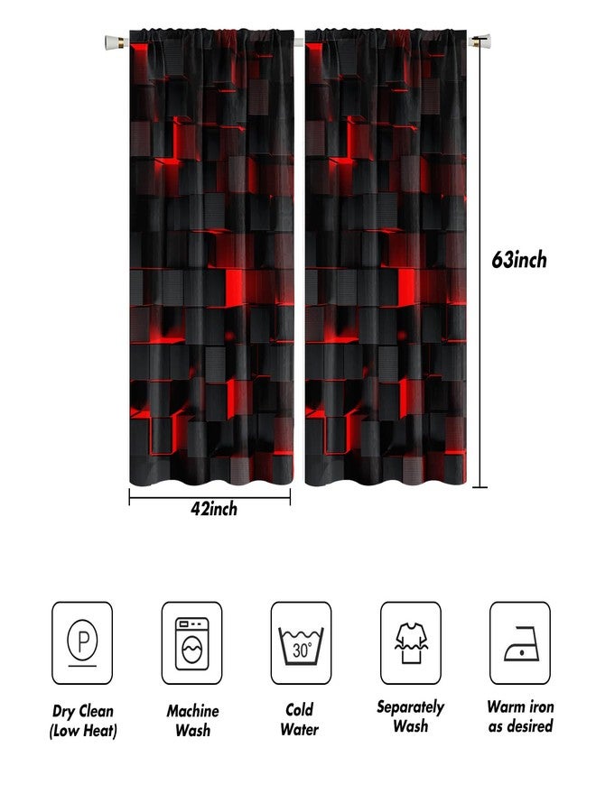 Kikiry Black and Red Curtains 42" W x 63" L Checkered Gothic Goth Dark Burgundy Plaid Abstract Modern Cool Funny Art Pattern Design Simple Living Room Bedroom Window Drapes Treatment Fabric 1 Pair - Image 4